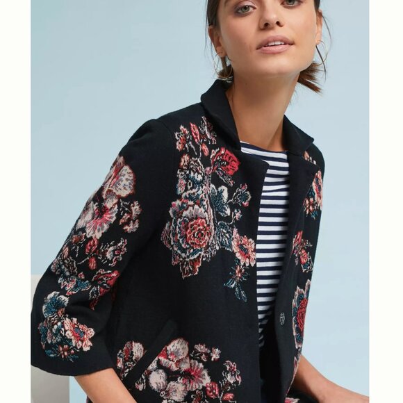 Moulinette Soeurs Sweaters - ANTHROPOLOGIE Moulinette Soeurs Cotton Blend Jacquard Floral Blazer SZ L